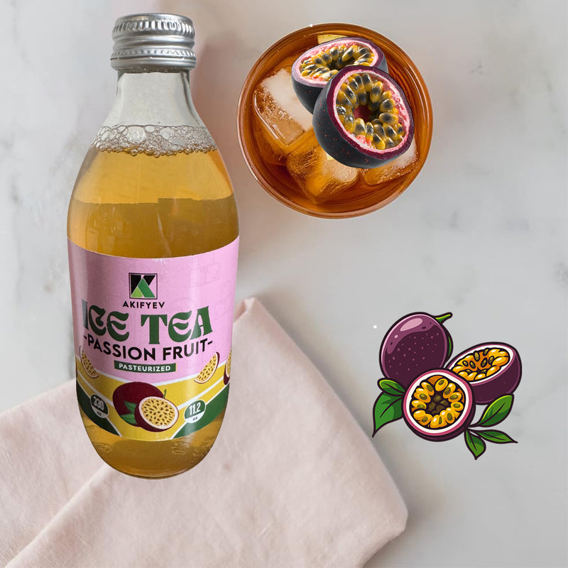 Load image into Gallery viewer, AKIFYEV BIO Ice Tea Passion Fruit 12 x 330 ml | Premium Organic Ice Tea in Glass Bottles | Cold Brew + Nitrogen Flush | Natural, Vegan &amp; Allergen-Free Refreshment
