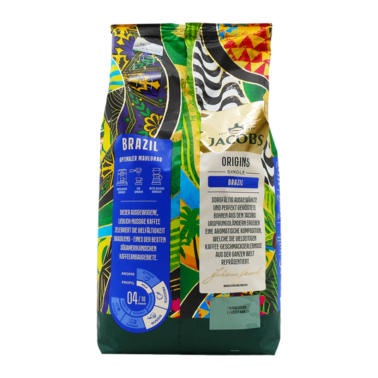 Jacobs Origins Brazil 1 kg – Premium Whole Bean Coffee – Balanced Roast, Nutty & Chocolate Notes, Ideal for Espresso & Filter